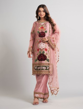 Onion pink lycra designer indo-western suit