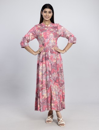 Pink long cotton silk kurti for casual wear