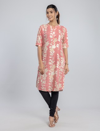 Pink cotton silk printed womens kurti