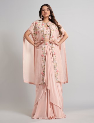 Pink satin silk jacket-style indo-western outfit