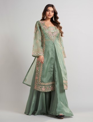 Pista green tissue silk pakistani palazzo suit