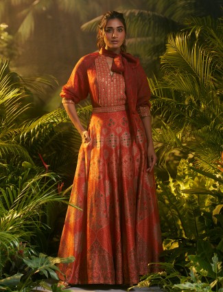 Gorgeous red printed silk bridal lehenga choli