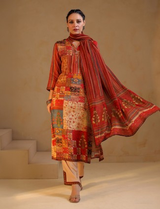 Multicolor printed silk salwar suit