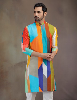 Multicolor silk kurta pajama for festive gatherings