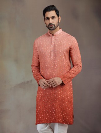 Rust red silk festive kurta suit for men