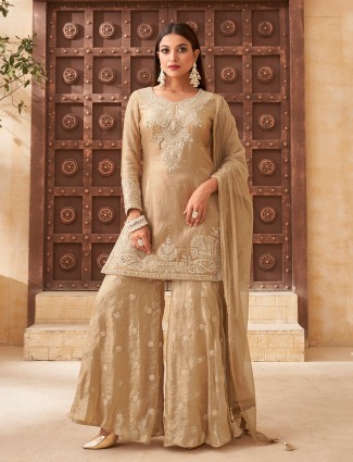 Beige organza wedding palazzo suit