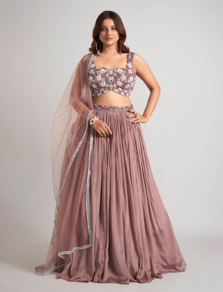 Brown silk stone studded lehenga choli