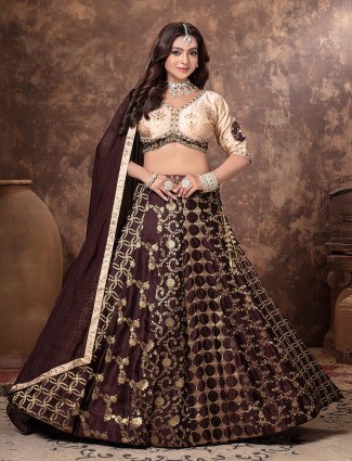 Brown silk lehenga choli for women wedding wear
