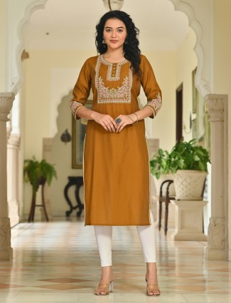 Mehendi green cotton silk embroidered kurti