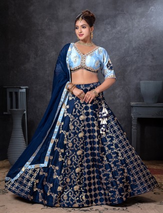 Navy silk lehenga choli for women wedding wear