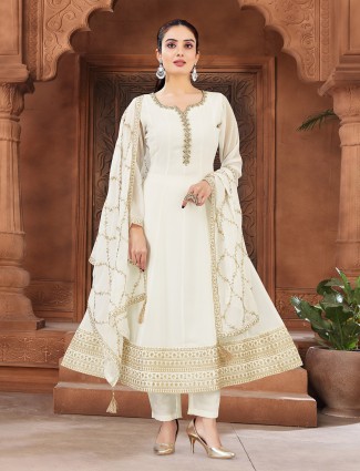 Off white georgette festive suit set
