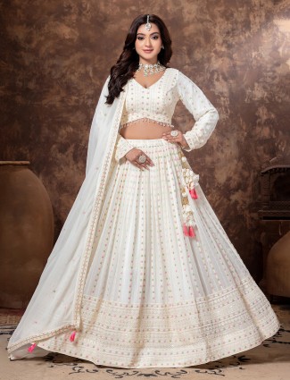 Off white georgette lehenga choli for women