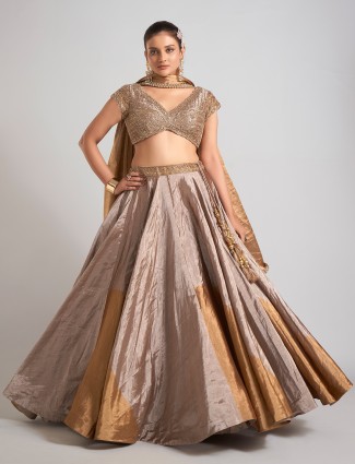 Pastel beige silk wedding lehenga choli with dupatta