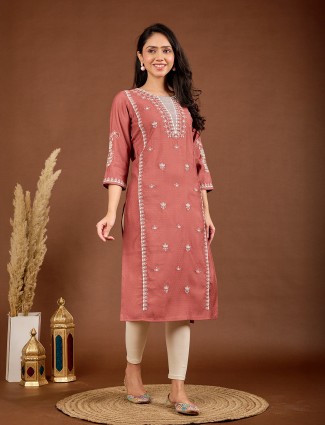 Peach thread and sequins casual kurti