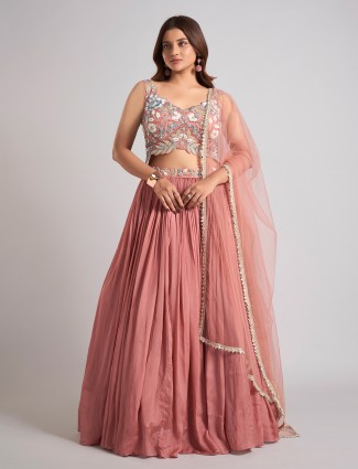 Peach silk wedding wear lehenga choli