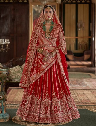 Red soft silk bridal lehenga choli