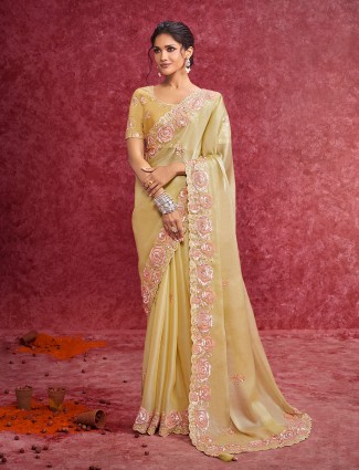 Golden radiance tissue silk saree with royal embellishments
