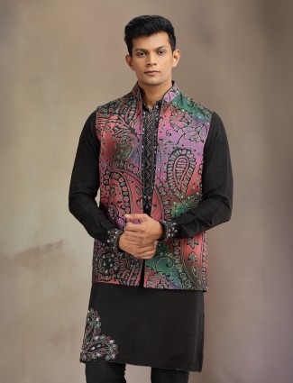 Elegant black silk waistcoat set ensemble