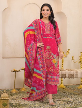 Red festive wear printed kurti set