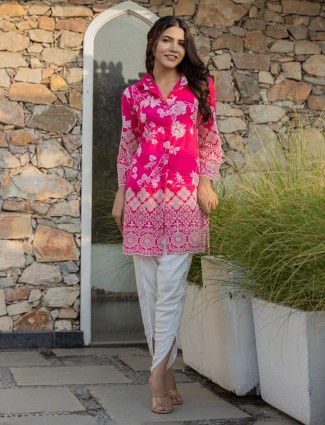 Red printed kurti set with dhoti