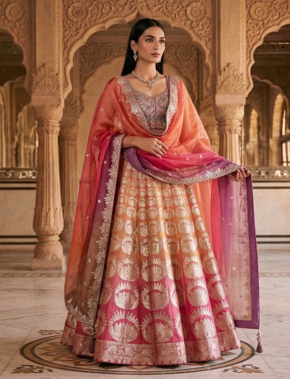 Purple silk heavy embellished wedding lehenga choli with dupatta