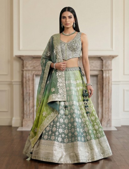 Green banarasi silk shaded designer lehenga choli