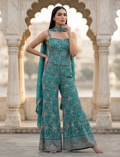 Rama green georgette pakistani style palazzo suit