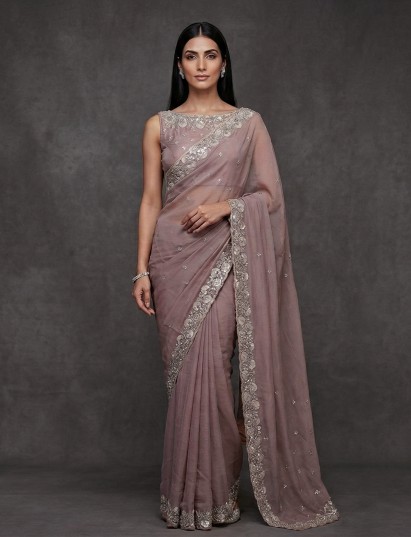 Onion pink tissue silk embellished festive wear saree