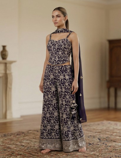 Dark purple georgette pakistani festive palazzo suit