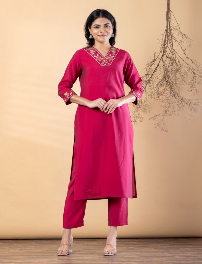 Reddish pink cotton silk kurti setq