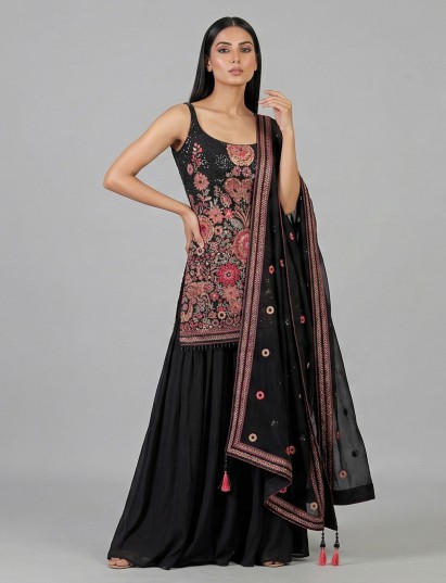 Black georgette punjabi style festive palazzo suit