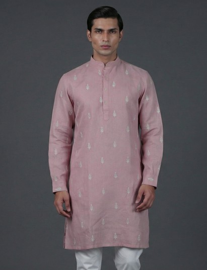 Onion pink cotton thread weaving festive kurta