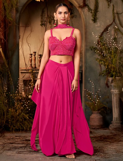 Magenta crepe silk reception wear lehenga choli