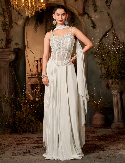 Light grey reception wear crepe silk lehenga choli