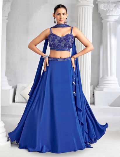 Blue crepe silk lehenga choli with rich embellishment