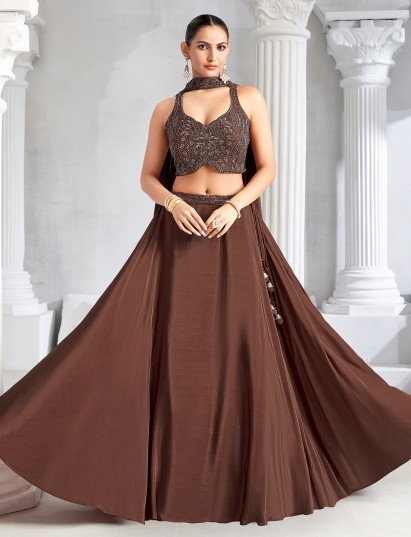 Brown wedding wear crepe silk lehenga choli