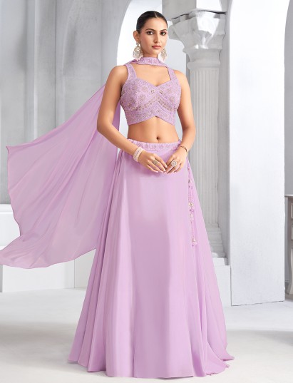 Light purple crepe silk lehenga choli with choker dupatta