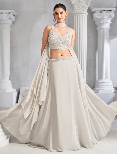 Off white crepe silk lehenga choli with cutdana detailing