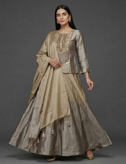 Gold silk zardosi embellished festive lehenga choli