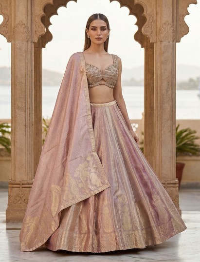 Lilac purple silk zardosi work festive lehenga choli