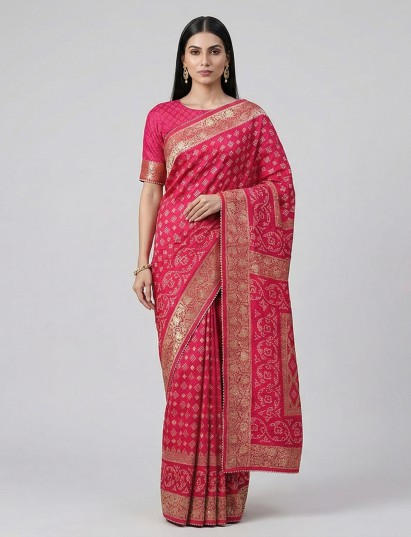 Rani pink bandhej dola silk festive elegance saree