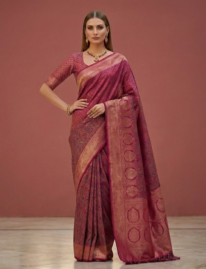 Purple art pashmina silk elegant zari motif saree