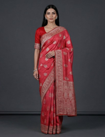 Rani pink dola silk shaded border festive saree