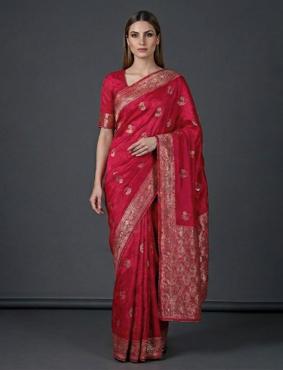 Pink dola silk festive zari gota saree