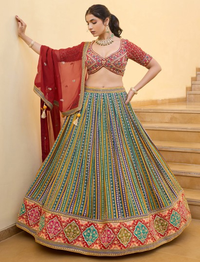 Royal multi color silk wedding lehenga choli for women