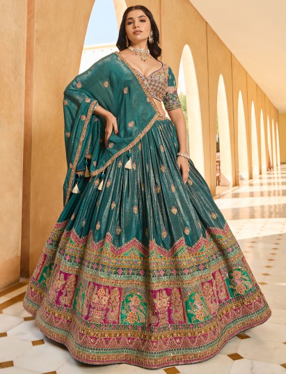 Emerald elegance rama green silk wedding wear lehenga choli for women