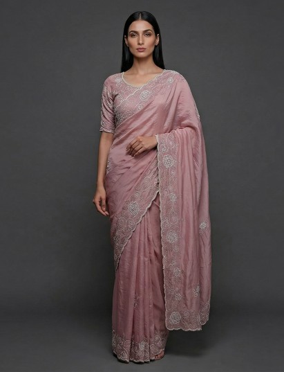 Onion pink tissue organza wedding wear saree