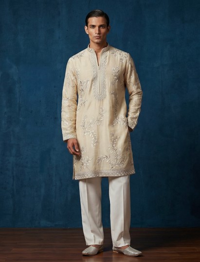 Elegant cream georgette floral embroidered kurta set