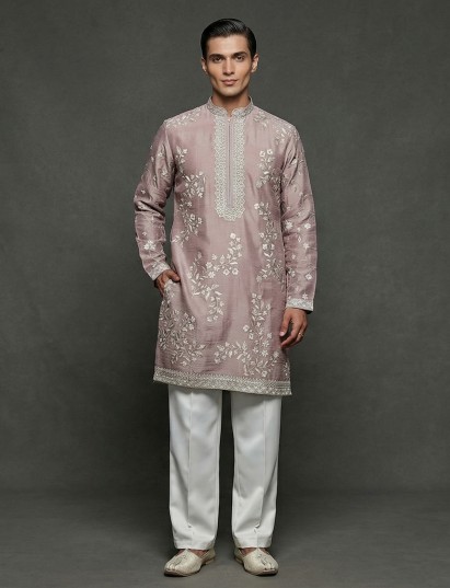 Onion pink georgette festive embroidered kurta set