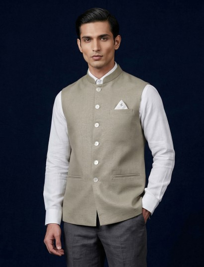 Beige timeless cotton linen waistcoat